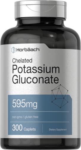Horbäach Chelated Potassium Gluconate Supplement 595mg | 300 Count | Vegetarian, Non-GMO, Gluten Free