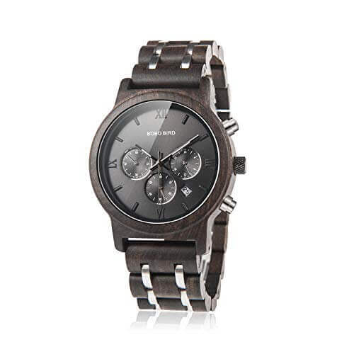 BOBO BIRD Men's Dark Wood & Stainless Steel Quartz Watch